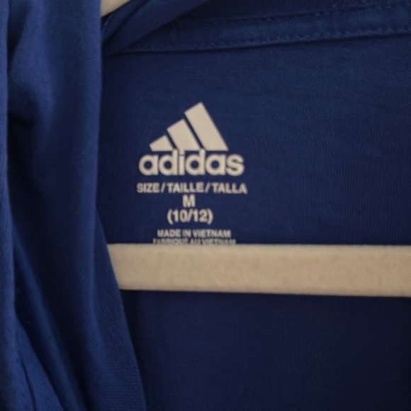 Adidas Royal Blue long sleeve t with hood with Logo Sleeves - Picture 2 of 4